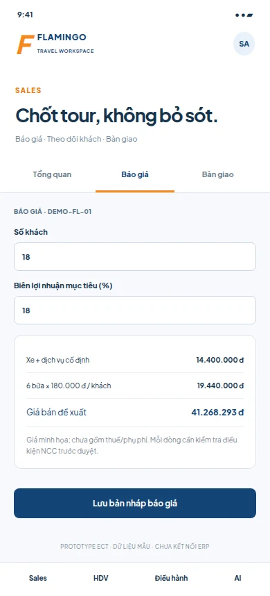 Prototype App Sales · báo giá minh họa